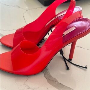 Zara Red Heeled Slingback Sandals